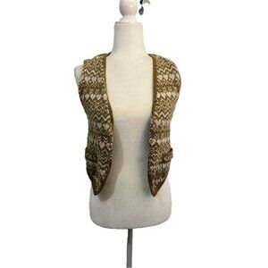 Zara Fair Isle Knitted Vest Green Beige Women Size Small